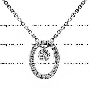 necklace with a laser-pierced brilliant cut diamond moving into a with smaller diamonds castle set oval (extra ring at 3cm)