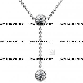 Y solitaire necklace with brilliant cut diamonds in a thin donut setting