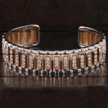 bangle slave bracelet with with rolex-like structure and pavé set with brilliant cut diamonds