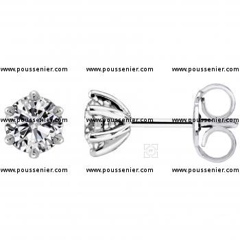 solitaire earrings with brilliant cut diamonds set in 6 rounded curved prongs