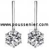 solitaire earrings with brilliant cut diamonds set with six prongs and pending on a tin bar