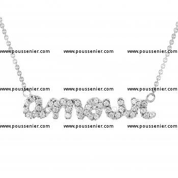 necklace with a name tag "amour" sawed out castle set with brilliant cut diamonds