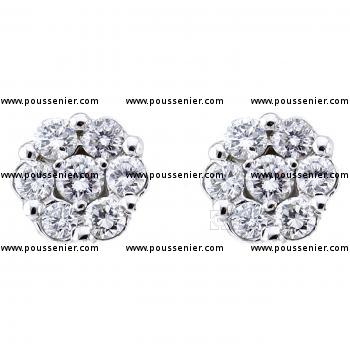 handmade flower earrings with brilliant cut diamonds set with prongs
