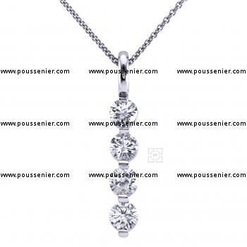 pendant with four brilliant cut diamonds set in a row with one prong between each diamond