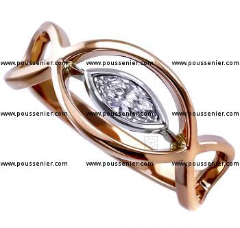 gevlochten ring van de collectie "Marquisita" met een markies geslepen diamant gezet in een fijn kastje