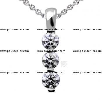 trilogy pendant with three brilliant cut diamonds set in a row with one prong between each diamond