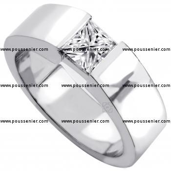 slim soltairering ring with a princess cut diamond
