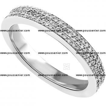 wedding ring 3 rows completely set with brilliant cut diamonds
