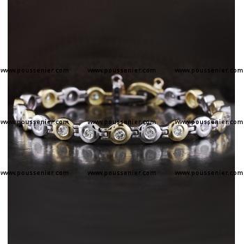 tennis bracelet with brilliant cut diamonds set in rounded pots with a wider edge