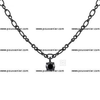 special necklace with a solitaire pendant with a black brilliant cut diamond set with four claws attached to a very small loop