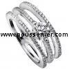 three bands ring with a central brilliant cut diamond on top of the middle band and all three bands set with smaller brilliant cut diamonds