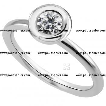 Solitaire ring with round symmetric wire with brilliant cut diamond in donut setting on pyramidal legs