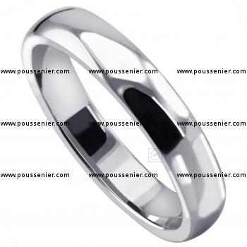 wedding ring slightly rounded aside, flat on the side and the inside (lighter D-shape)