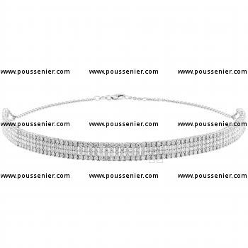 necklace choker or collar with four rows set with brilliant cut diamonds set with 4 claws per diamond