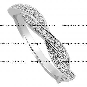 pavé ring braided or crossed over half set with brilliant cut diamonds