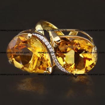 Toi Et Moi-ring met twee peer geslepen citrienen en een met briljant geslepen diamanten bezet middenstukje