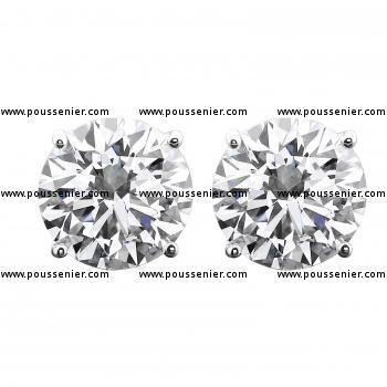 solitaireoorbellen met briljant geslepen diamanten gezet met vier fijne ronde griffen en de onderste rondel wat kleiner