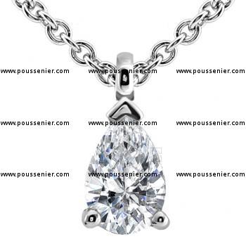 elegant anchor chain with a solitaire pendant with a pear cut diamond mounted with a small ring