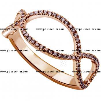 braided ring set with brown brilliant cut diamonds