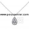 solitaire necklace with a pear shaped diamond set into a pot with a very fine thin edge attached to a chain