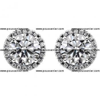 handmade entourage earrings with low halo set brilliant cut diamonds surrounded by smaller diamonds and alpa systems