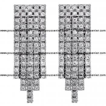 earrings with four rows of brilliant cut diamonds set with claws