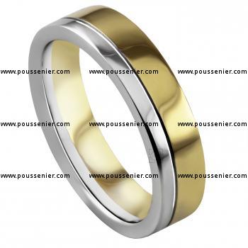 handmade wedding ring with an engraved line on one third of the border