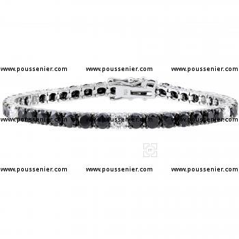tennis bracelet with five white and the rest black brilliant cut diamonds