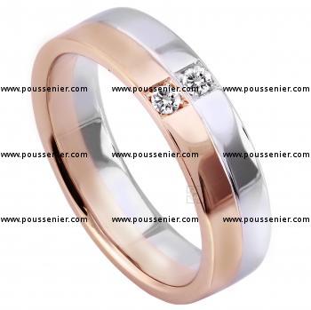 wedding ring hand made with a brilliant cut diamond set on the engraved line on 2/3