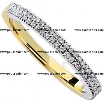 wedding band castle set with two rows of brilliant cut diamonds