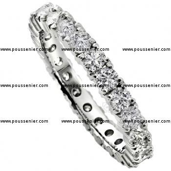 wedding ring completely set with brilliant cut diamonds set with claws