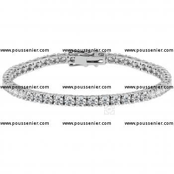 tennis bracelet or rivière with brilliant cut diamonds set with claws or prongs