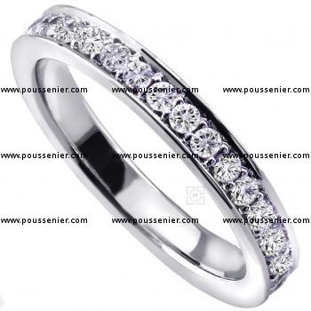 hand made wedding ring half set with brilliant cut diamonds set in pavé