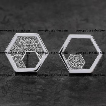 pavéoorbellen hexagon zeshoek in zeshoek pavé bezet met briljant geslepen diamanten