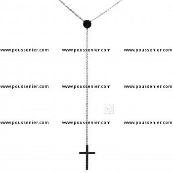 collier met een kruisje pavégezet met zwarte briljanten aan een schijfje pavégezet met zwarte diamanten( tussen oogje op 2cm)