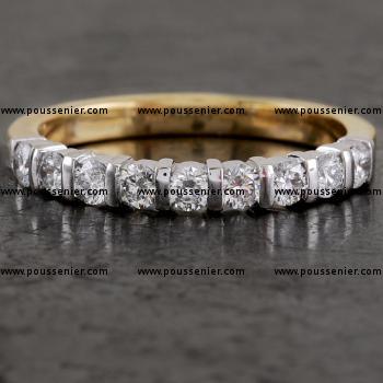 alliance ring with brilliant-cut diamond in a bar setting for a sleek and modern look